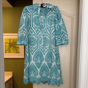 Turquoise Embroidered Shift Dress